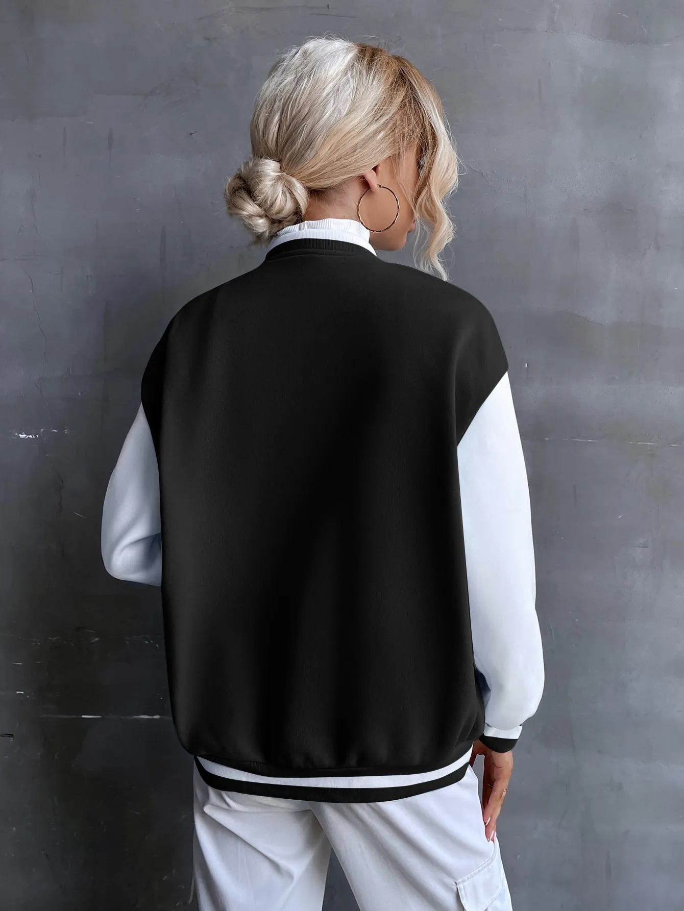 SHEIN MOOSTA Letter Patched Drop Shoulder Varsity Jacket