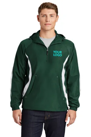 Sport-Tek Colorblock Raglan Customized Anorak Jackets, Forest Green/White