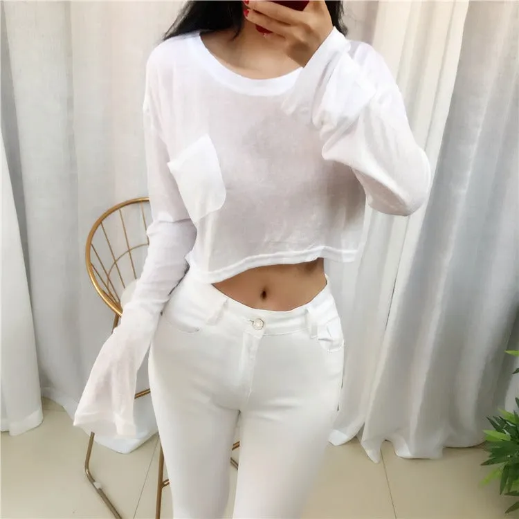 Spring Sexy Elastic Korean Style Skinny Slim Fit Long Sleeve Tops #2225