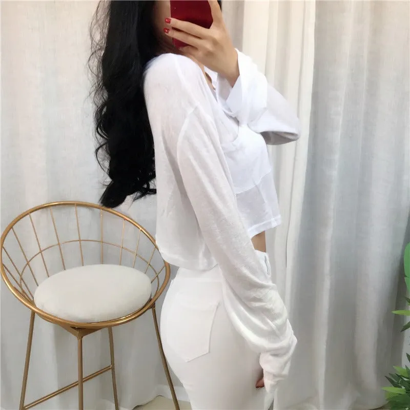 Spring Sexy Elastic Korean Style Skinny Slim Fit Long Sleeve Tops #2225