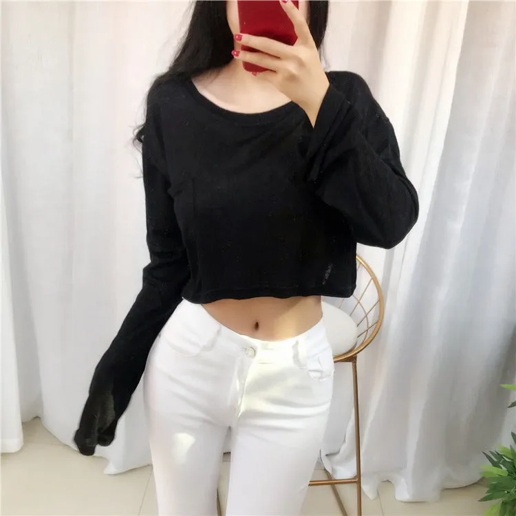 Spring Sexy Elastic Korean Style Skinny Slim Fit Long Sleeve Tops #2225