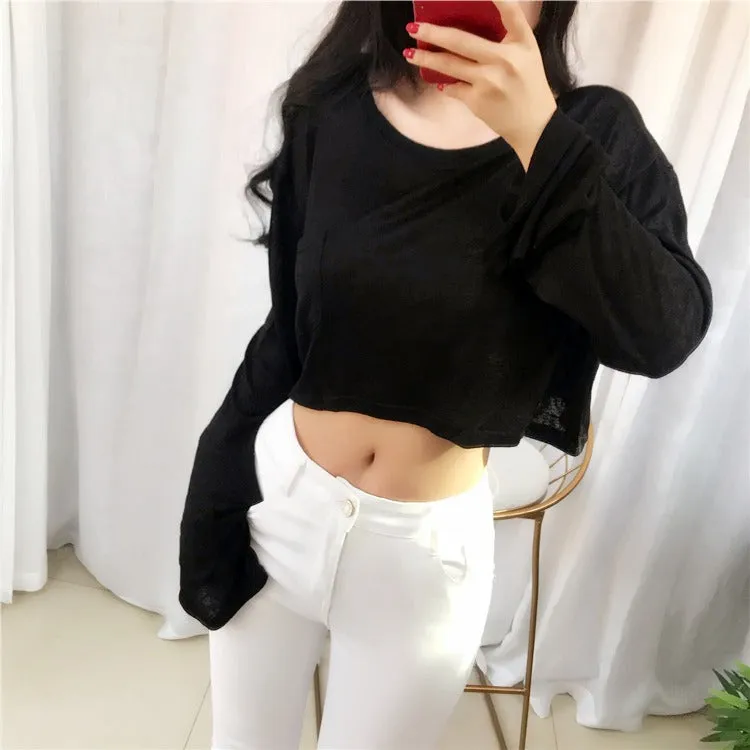 Spring Sexy Elastic Korean Style Skinny Slim Fit Long Sleeve Tops #2225