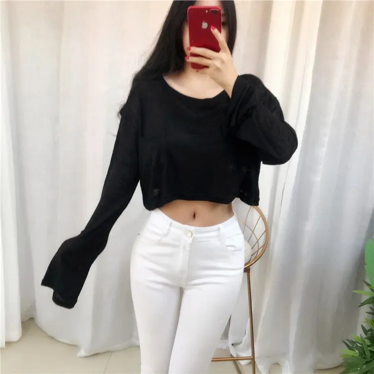 Spring Sexy Elastic Korean Style Skinny Slim Fit Long Sleeve Tops #2225