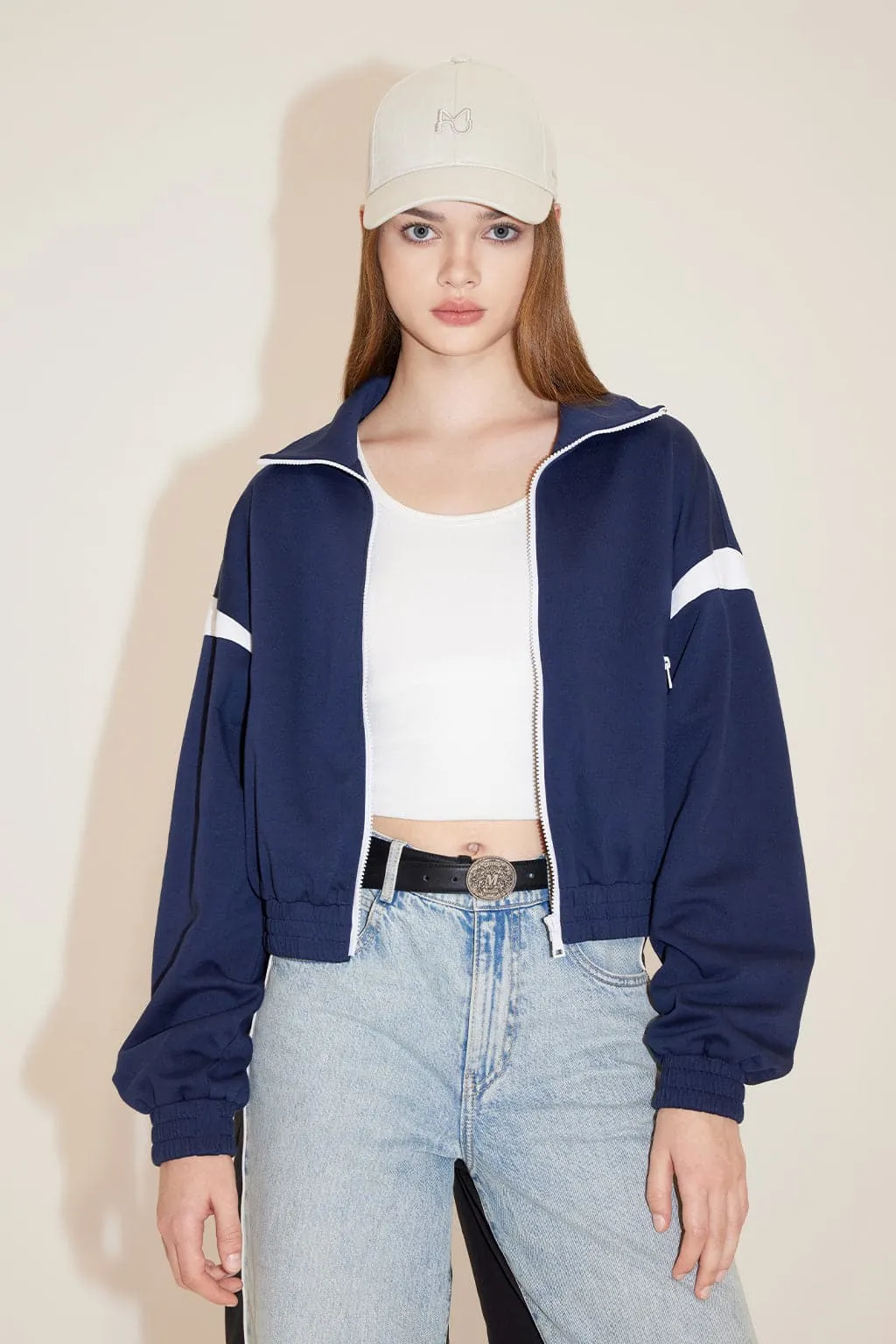 Stand Collar Zipper Retro Sporty Jacket