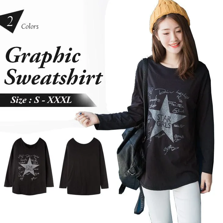 STAR GIRLS GRAPHIC LONGLINE SWEATSHIRT TOPS