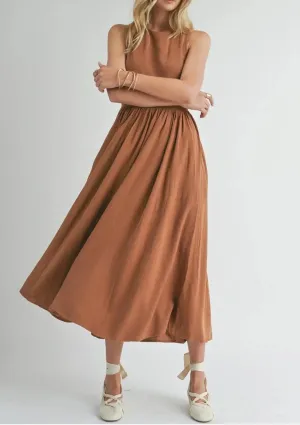 Sugarloaf Buttoned Back Midi Dress - Brown