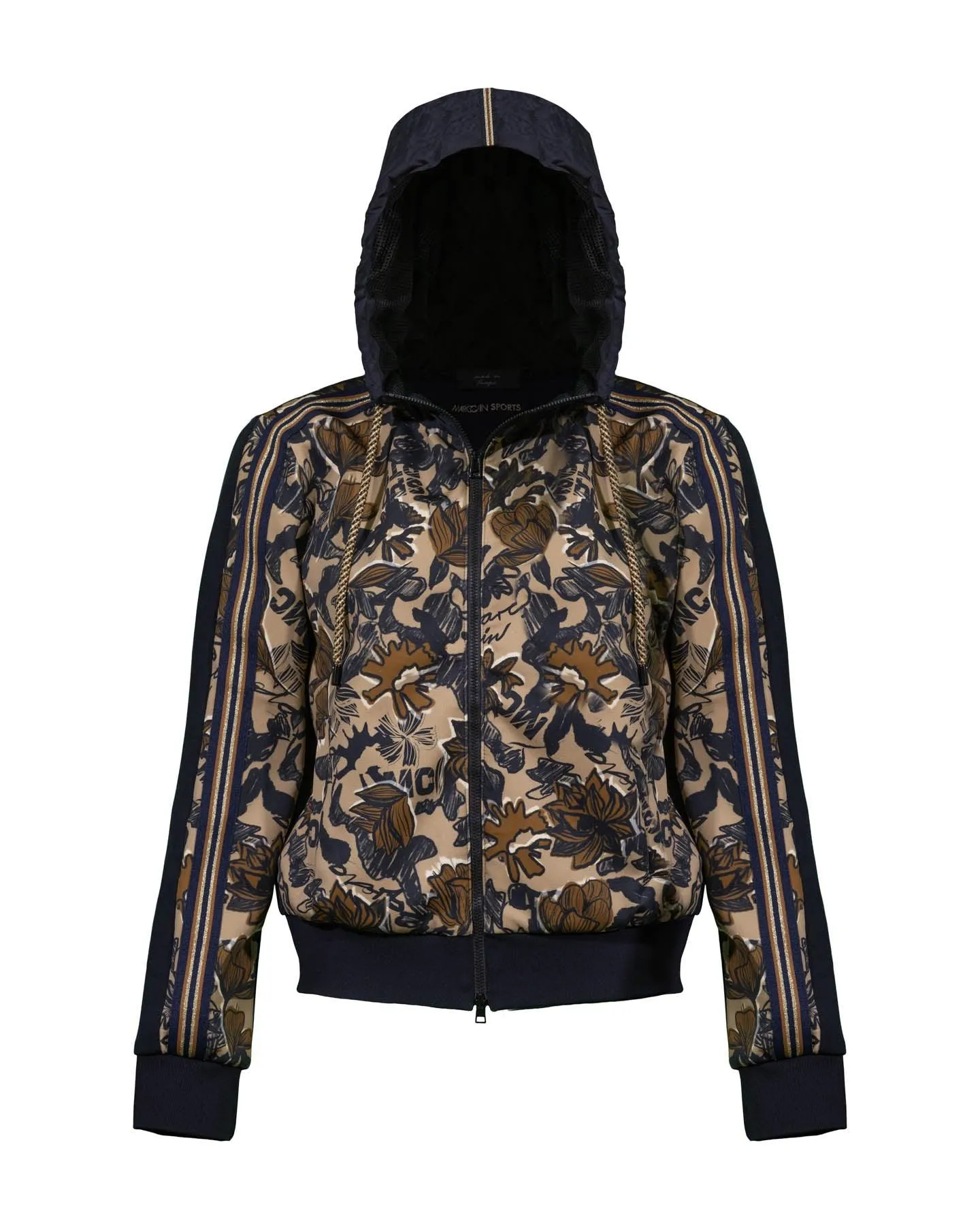 Tattoo Flower Print Zip Hoodie