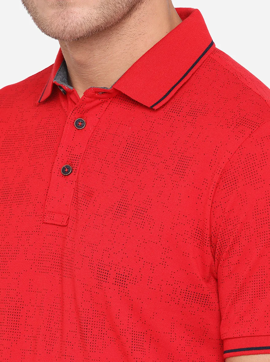 Tomato Red Printed Slim Fit Polo T-Shirt | JadeBlue