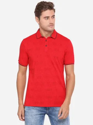 Tomato Red Printed Slim Fit Polo T-Shirt | JadeBlue