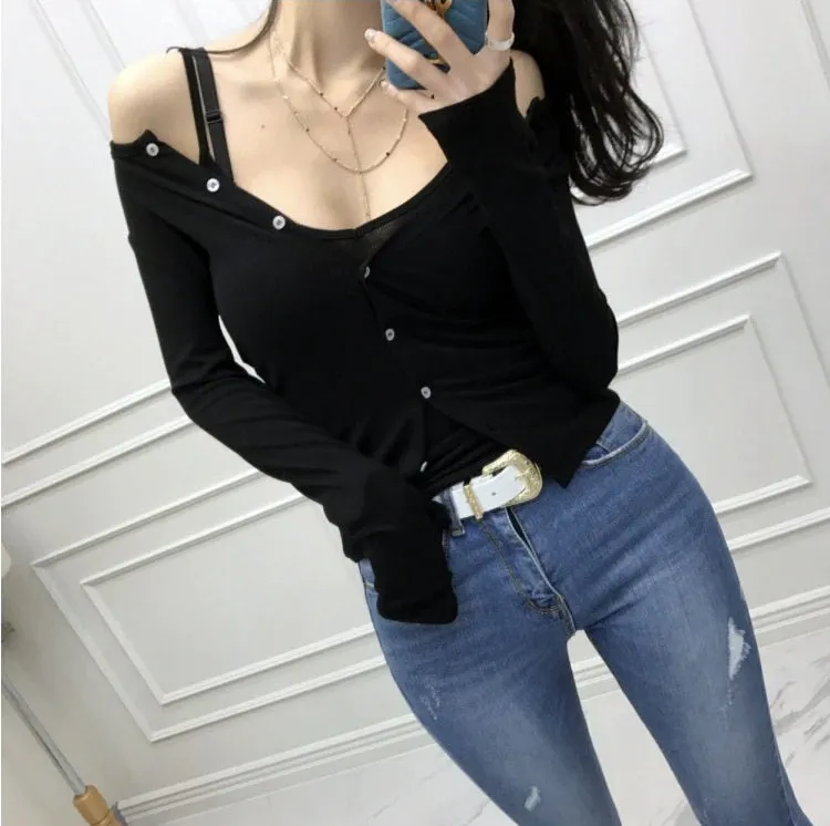 two pieces set vest cardigan   Solid cotton Sexy slim Sleeveless