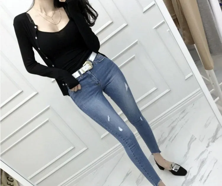 two pieces set vest cardigan   Solid cotton Sexy slim Sleeveless