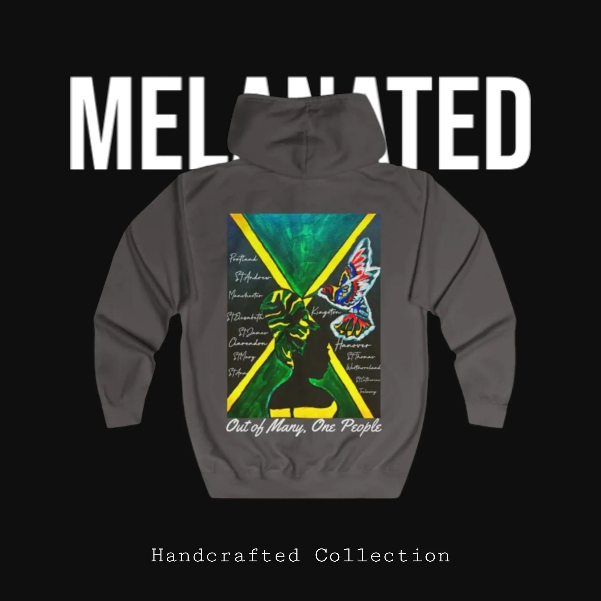 Unisex Graphic Hoodie with Hand Drawn Jamaican Flag Art , Trendy Casual Wear