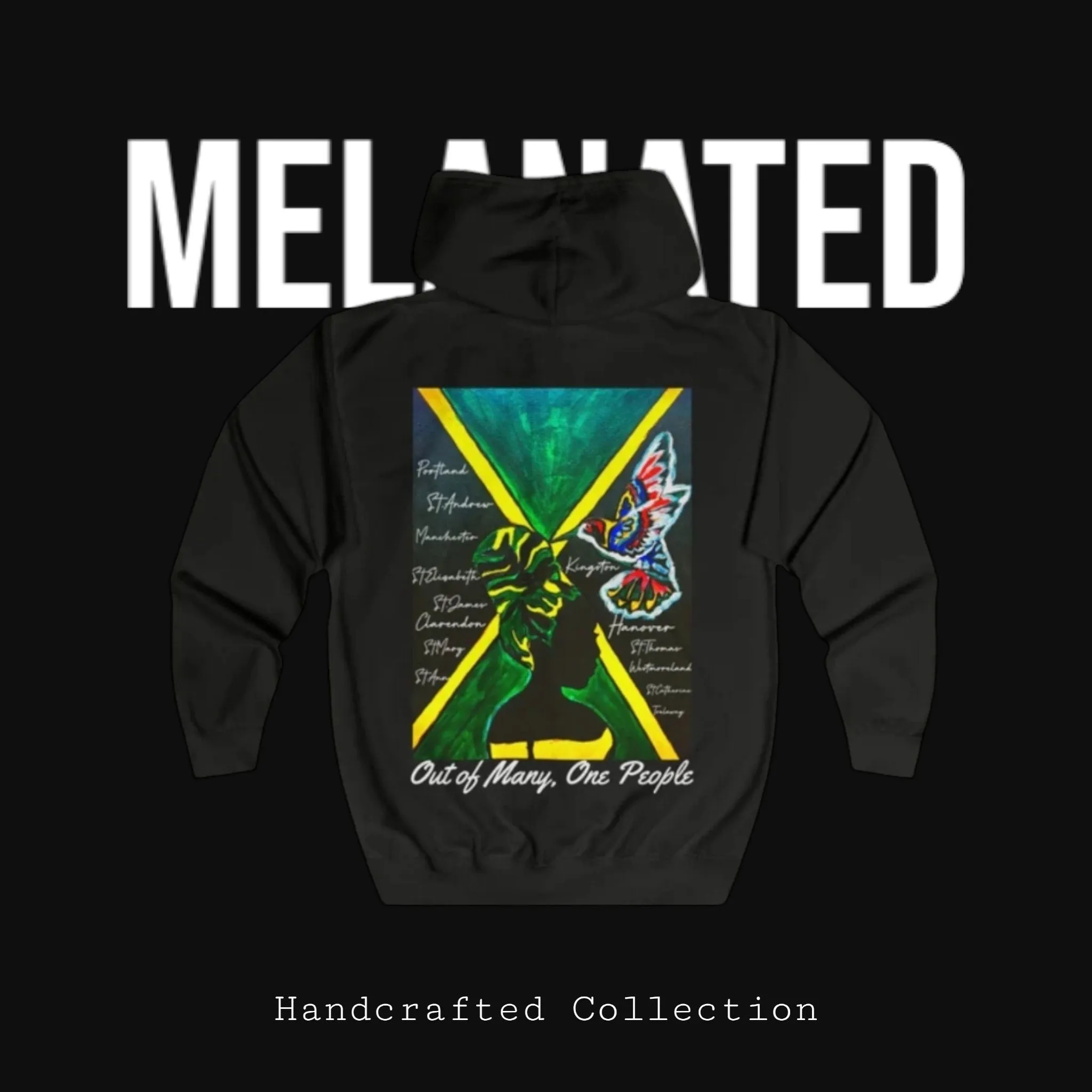 Unisex Graphic Hoodie with Hand Drawn Jamaican Flag Art , Trendy Casual Wear