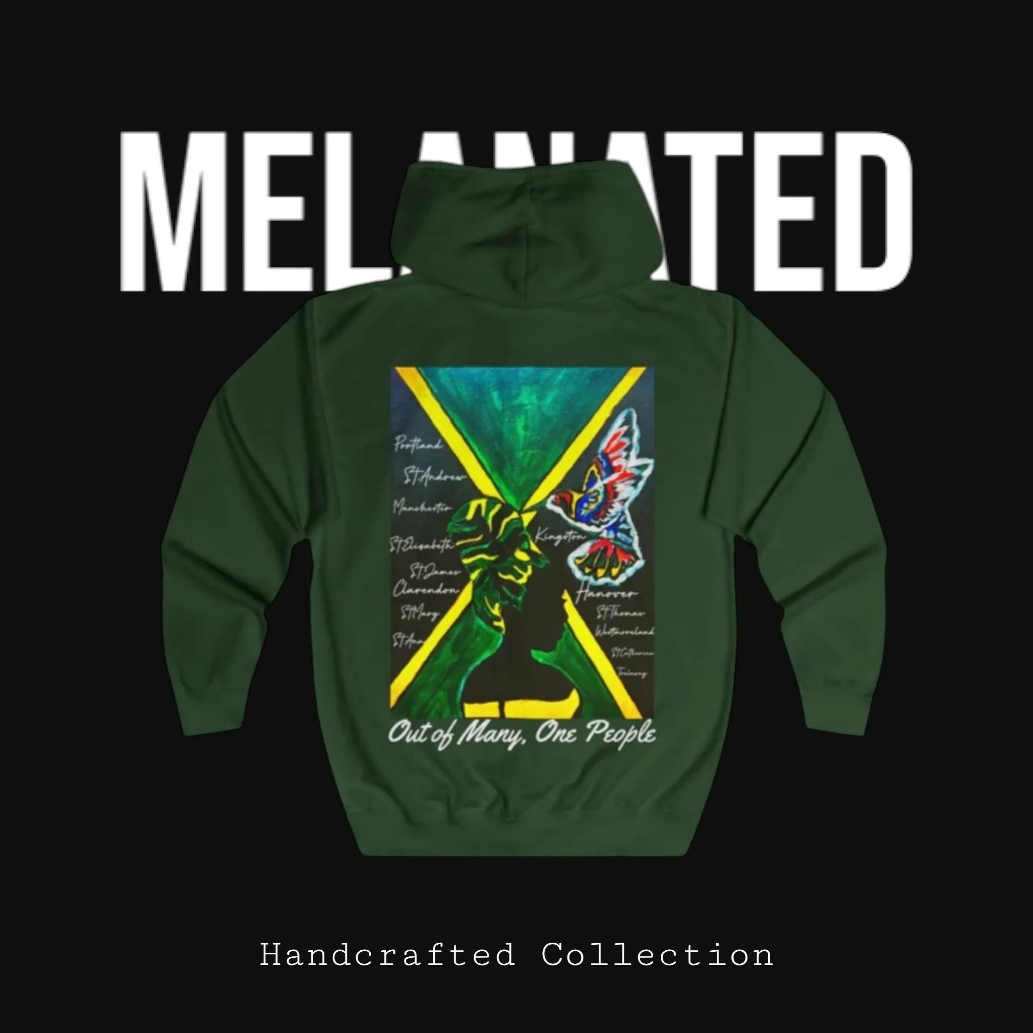 Unisex Graphic Hoodie with Hand Drawn Jamaican Flag Art , Trendy Casual Wear