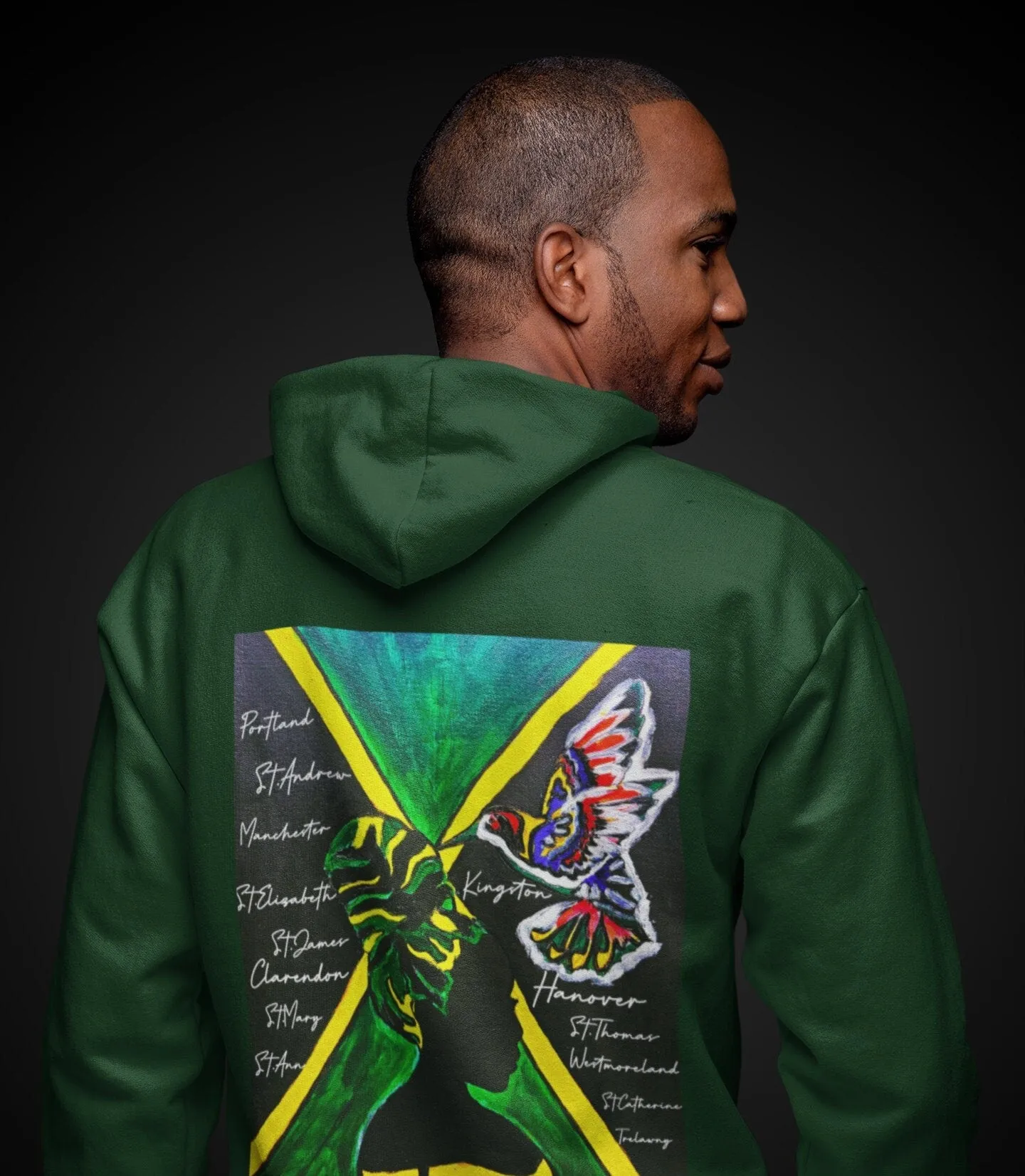 Unisex Graphic Hoodie with Hand Drawn Jamaican Flag Art , Trendy Casual Wear