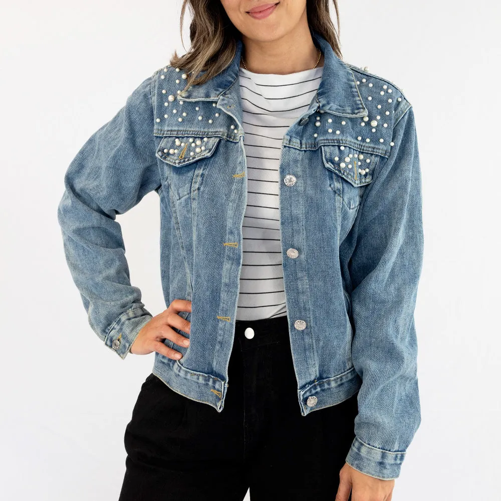 (White Pearl) Future Mrs [Last Name]  Pearl Denim Jacket