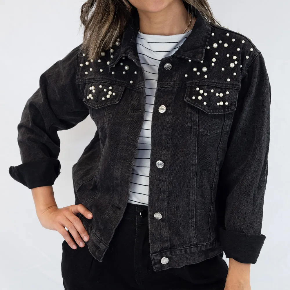 (White Pearl) Future Mrs [Last Name]  Pearl Denim Jacket