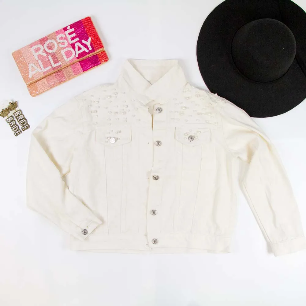 (White Pearl) Future Mrs [Last Name]  Pearl Denim Jacket